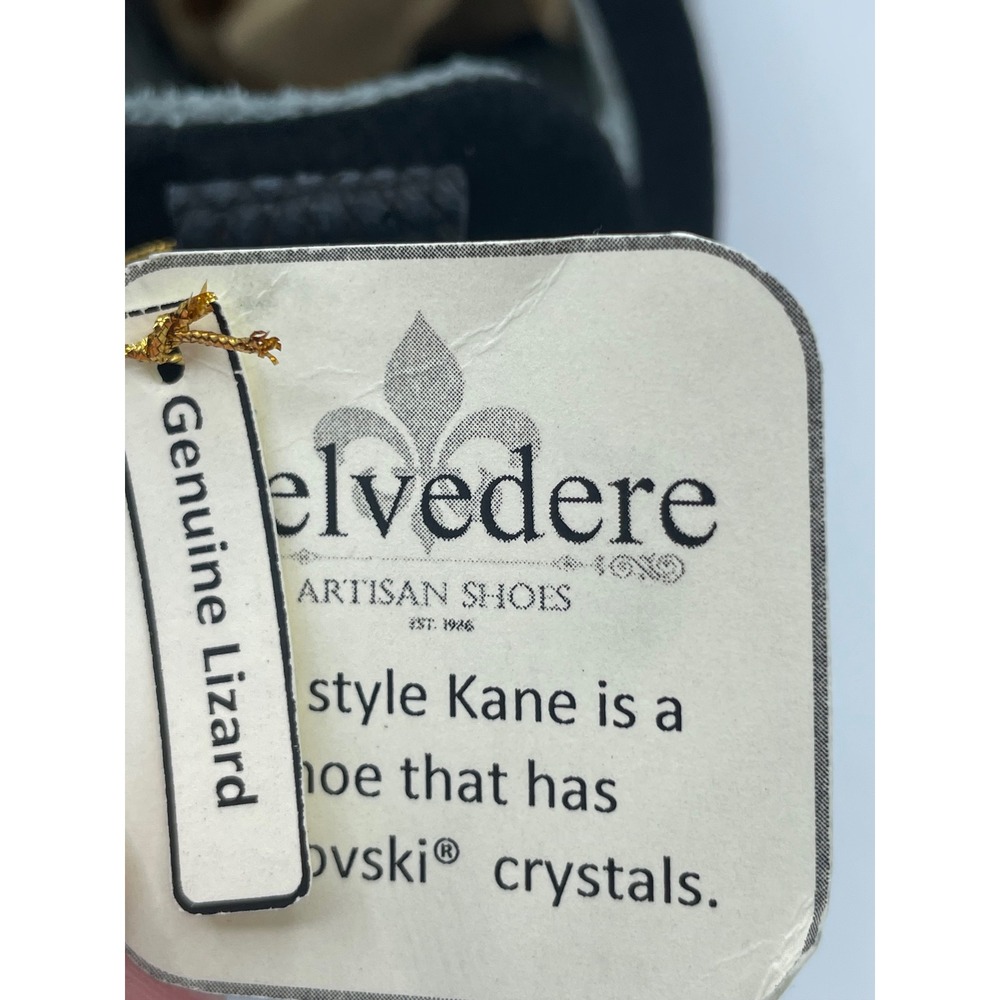 Belvedere Kane Black Genuine Lizard Swarovski Crystal Fleur De Lis Shoes Mens 8 - Picture 5 of 9